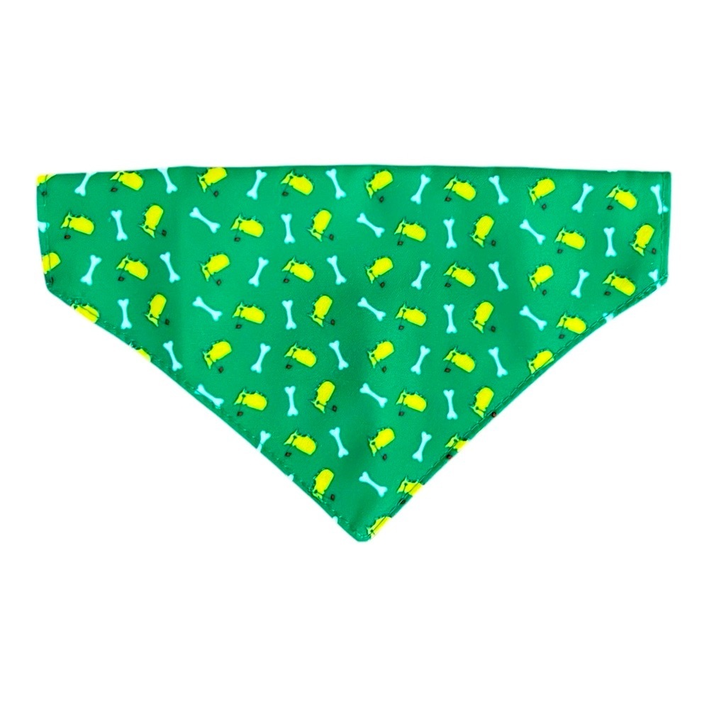 Green and Yellow Pet Bib with Playful Masters Logo & Dog Bone Pattern NWOT